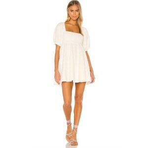 Free People Violet Puff Sleeve Mini Dress White Textured Jacquard Size S NWT